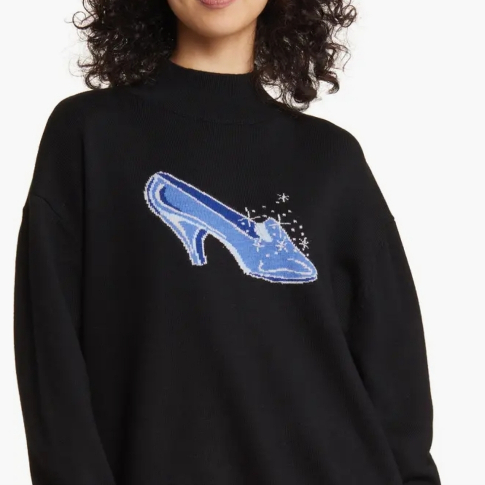 Disney × Sandy Liang Cinderella' Slipper Intarsia Lambswool Mock Neck Sweater XS